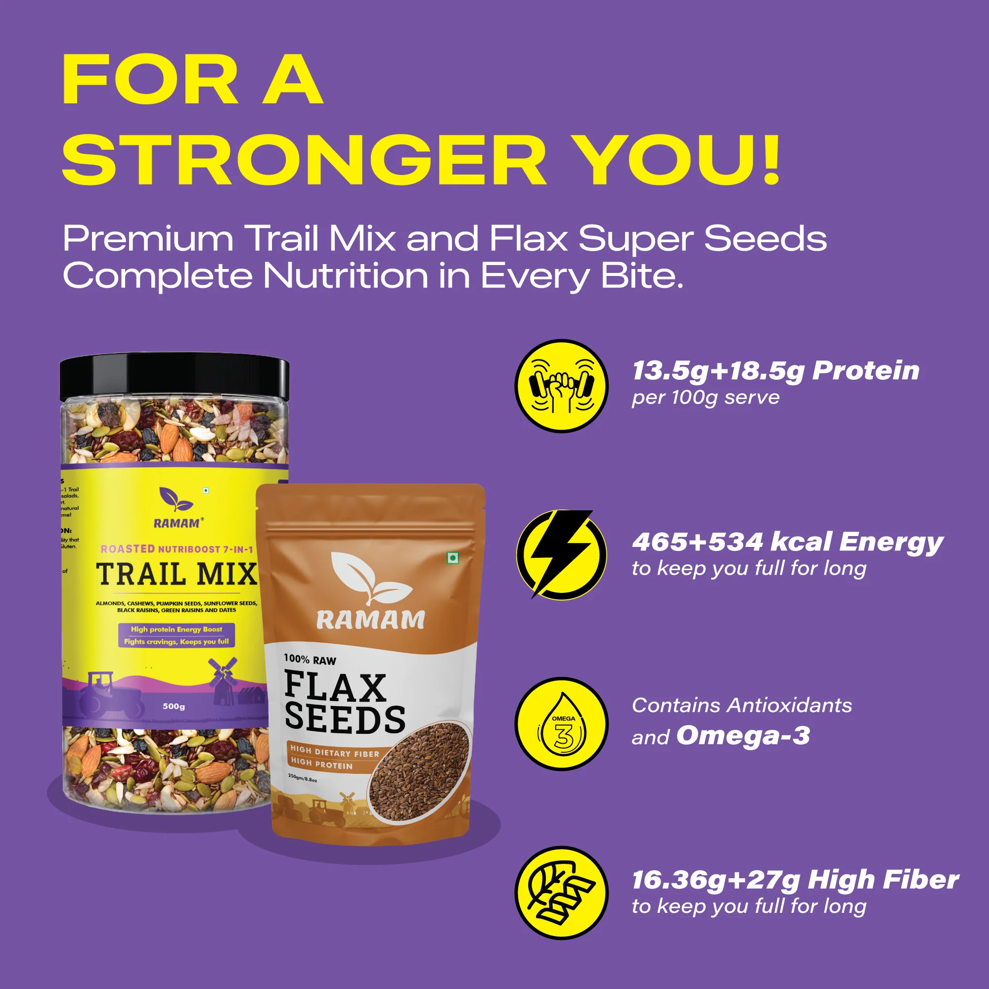 Ramam Flax Seeds 250g & Nutriboost Premium 7 in 1 Trail Mix 500g | Healthy Combo | - Image 5
