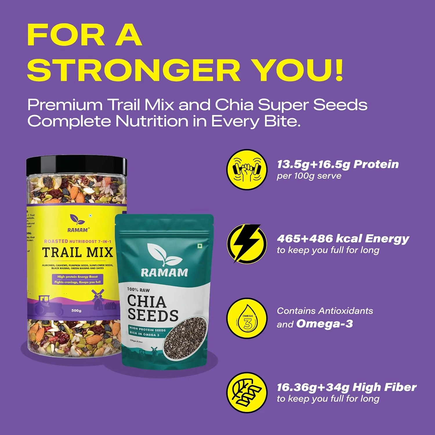 Ramam Nutriboost Premium 7 in 1 Trail Mix 200g & Chia Seeds 500g - Image 6