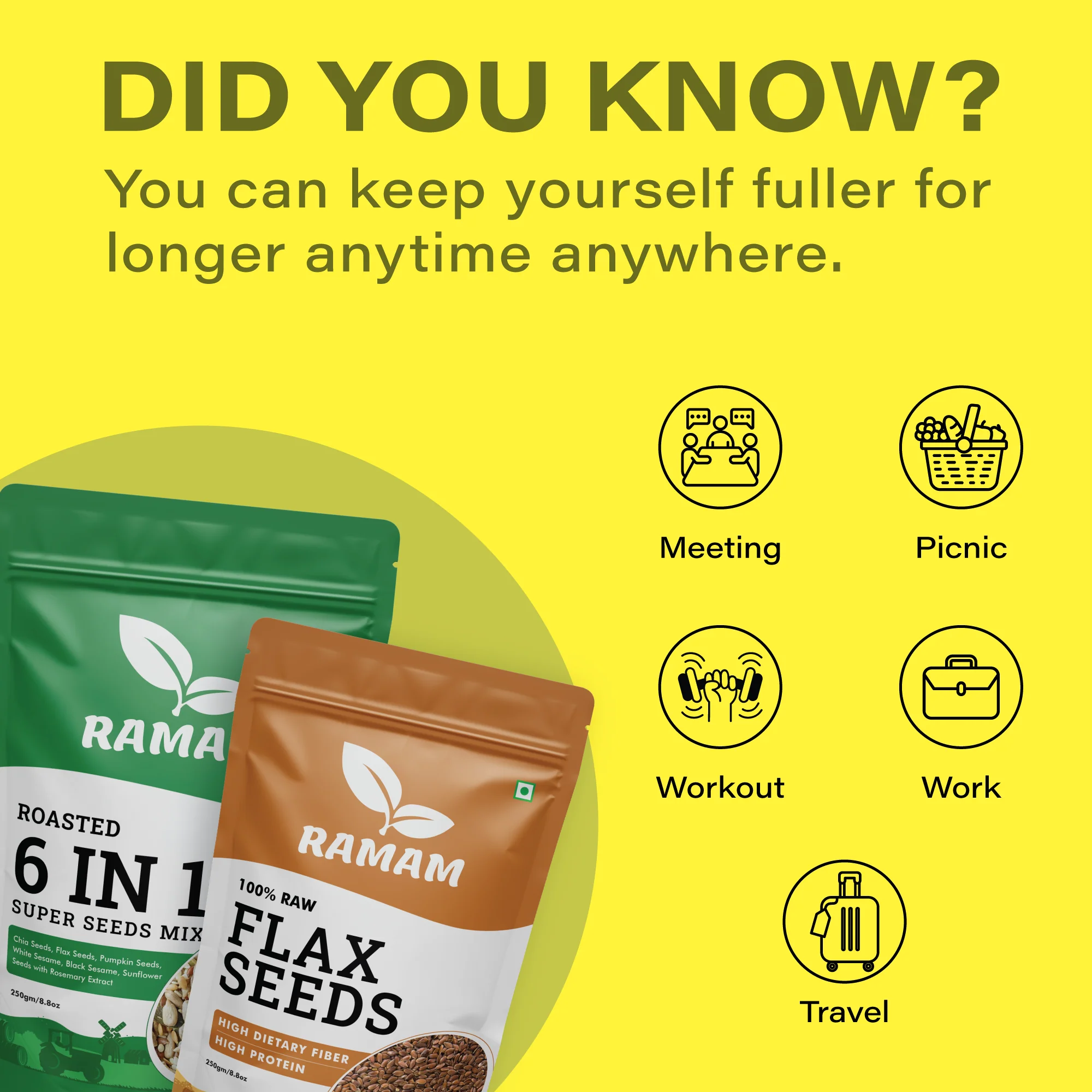 Roasted 6 in 1 Mix Seeds and Raw Flax Seeds Combo - 500g (250g*2) - Image 4