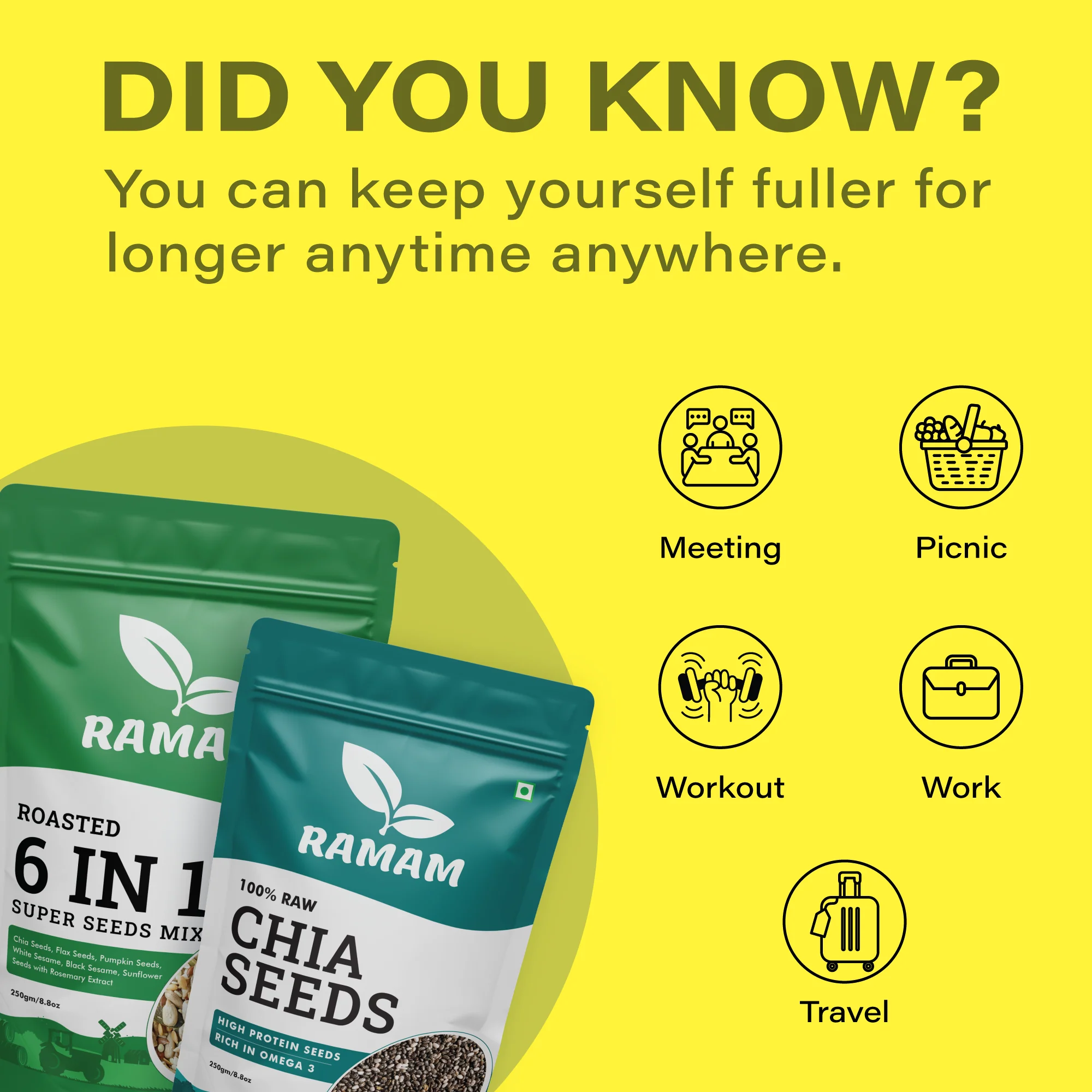 Roasted 6 in 1 Mix Seeds 250g and Raw Chia Seeds 500g Combo - 750g - Image 4